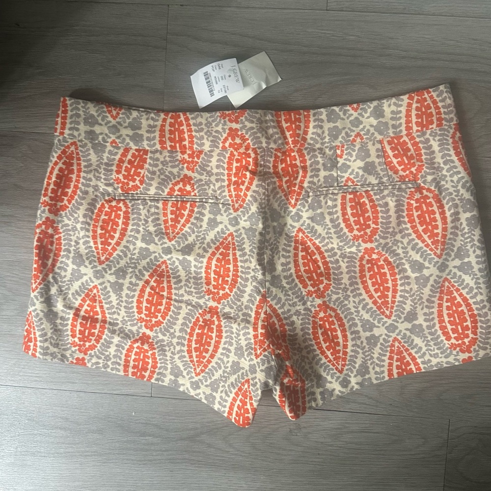 J. Crew High Waist Orange and Gray Patterned Shorts
